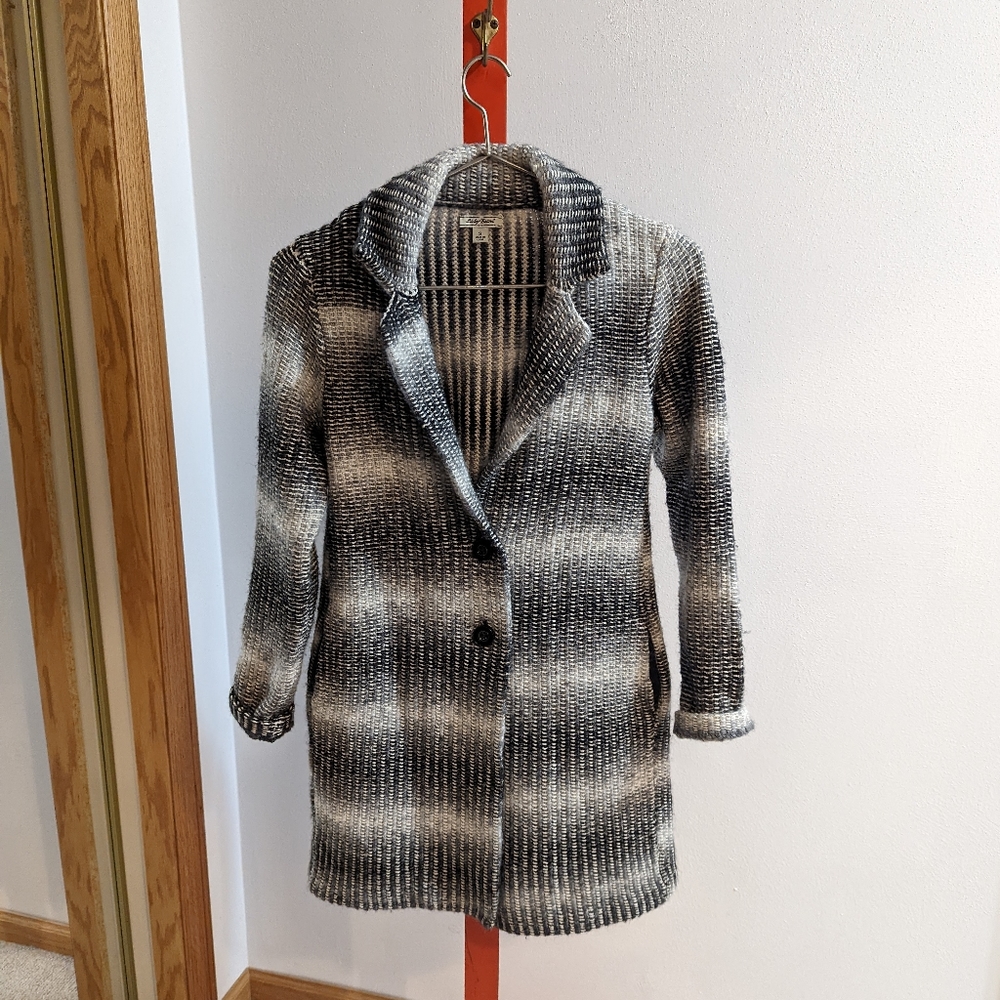 Lucky Brand Women's Stripped Collared Button Long Knit Cardigan with Pockets S